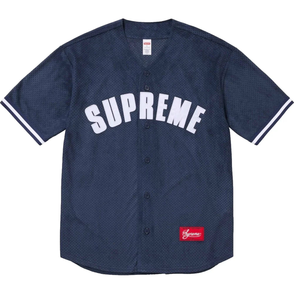 SUPREME ULTRASUEDE MESH BASEBALL JERSEY-NAVY